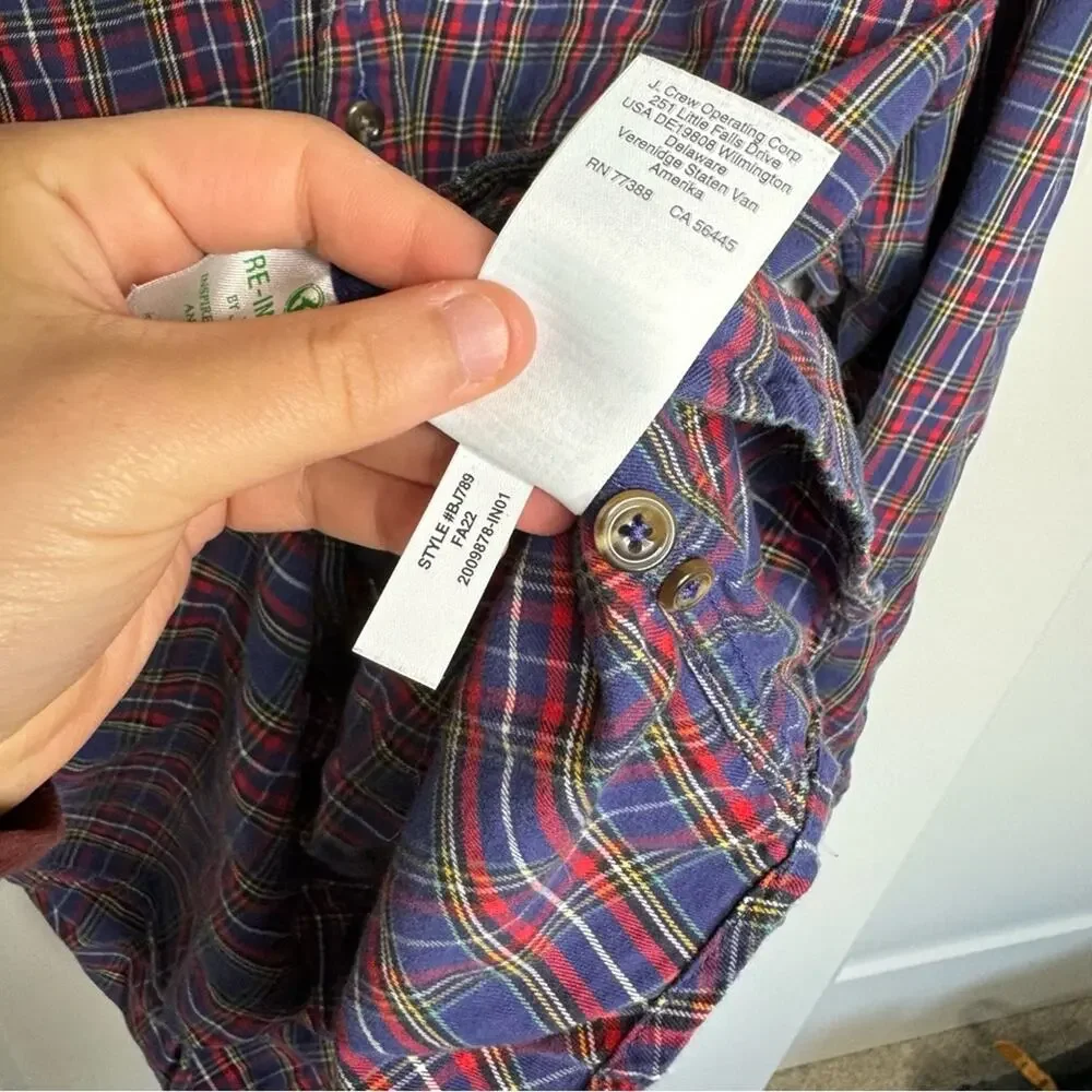 J. Crew Slim Blue Plaid Button Down Cotton Shirt Size Medium